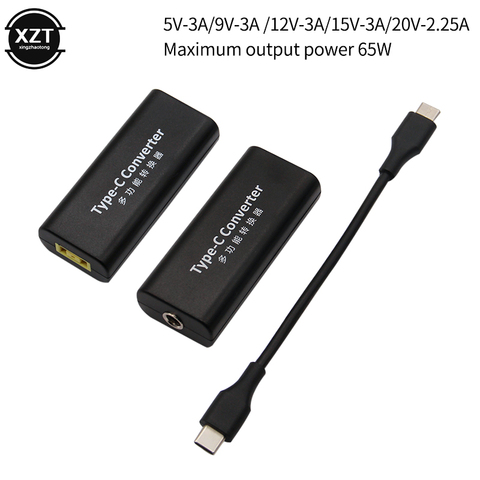 Adaptador convertidor de corriente USB 3,1 tipo C, 5,5x2,1mm/2,2mm, hembra cuadrada para Dell, Lenovo, Hp, Asus, portátil, Conector de carga de 65W ► Foto 1/6