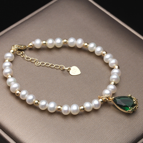 Pulsera de perlas redondas de agua dulce para mujer, joyería de Pulsera de Perlas Naturales, regalo de cumpleaños para niña e hija, 100% ► Foto 1/5