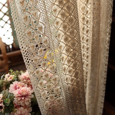 Cortina transparente de algodón y lino para ventana, tela ahuecada Retro de Crochet con cola de Fénix, acabado de pantalla de tul, ZH472 #4 ► Foto 1/6