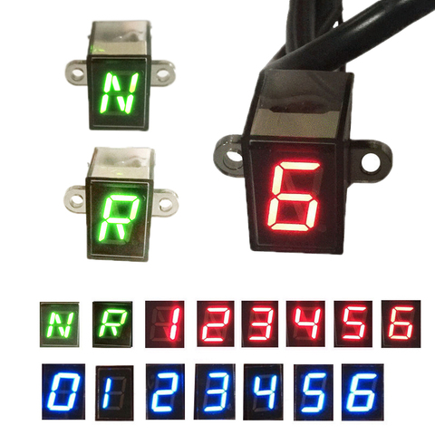 6 velocidad con NR negro del engranaje de la motocicleta Universal pantalla Digital Led Motocross luz para motocicleta Neutral Indicador de marcha Monitor ► Foto 1/6