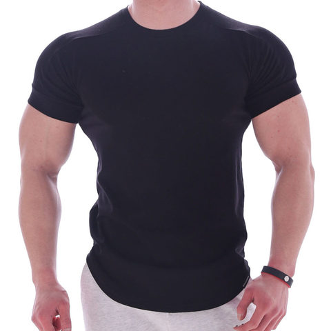 Camiseta negra de gimnasio para hombre, Camiseta de algodón deportivo para Fitness, Camiseta ajustada de entrenamiento para culturismo, Tops sólidos informales de verano ► Foto 1/6