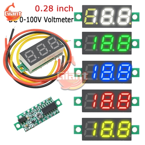Mini voltímetro Digital de CC de 3 cables, 0,28 pulgadas, 5V, 12V, 24V, 36V, 48V, probador de voltaje de voltios para motocicletas ► Foto 1/6