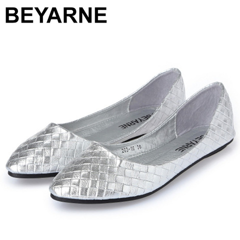 Beyarne-bailarinas planas para mujer, zapatos plateados y dorados, transpirables, sin cordones, de talla grande 35, 41E522, para verano, 2022 ► Foto 1/6