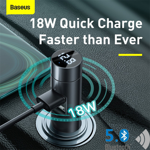 Baseus-Kit de manos libres para coche, transmisor FM con Bluetooth 5,0, modulador, cargador de coche, 18W, USB Dual, reproductor MP3, receptor de Audio inalámbrico ► Foto 1/6