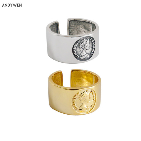 ANDYWEN-Anillos ajustables para mujer, de Plata de Ley 925 de tamaño grande, más gruesos, Rock Punk, cara grande, oro de lujo, joyería 2022 ► Foto 1/6