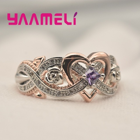 Oferta barata 925 plata esterlina princesa damas anillo de dedo hermosa rosa cuadrado de circón cúbico de cristal para compromiso de boda joyería ► Foto 1/5