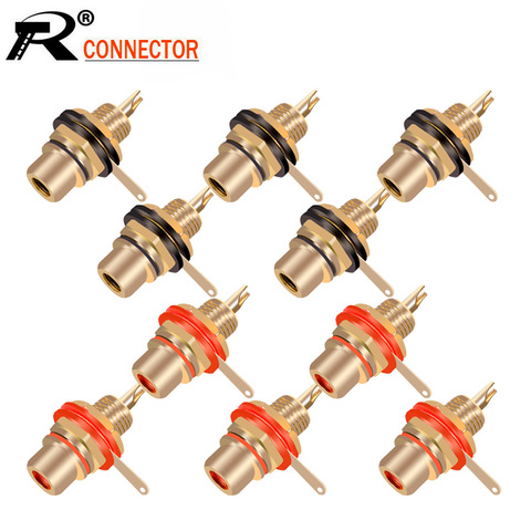 Conector RCA chapado en oro, conector hembra de cable de soldadura, montaje en Panel RCA, chasis, venta al por mayor, 10 unids/lote ► Foto 1/6