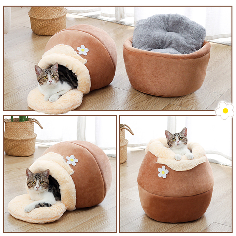 3 en 1 cama de Mascota para perro gato nido suave perrera Cama de Gato Casa de gato en forma de olla Casa de cueva saco de dormir estera almohadilla carpa mascota invierno cálido cama cómoda ► Foto 1/6