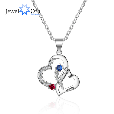 JewelOra-collares con colgante grabado personalizado para mujer, 2 piedras de nacimiento, corazón entrelazado, joyería de boda ► Foto 1/6