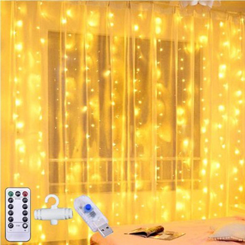 Cortina de luces LED USB de 3M, guirnalda de luces LED de guirnalda con Control remoto para Navidad, Año Nuevo, boda, fiesta, hogar, decoración al aire libre ► Foto 1/6