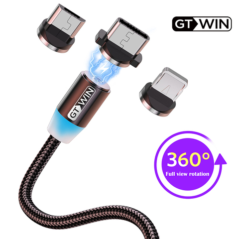 GTWIN 2m 3m Cable USB micro magnético tipo C Adaptador de carga rápida Cargador Carga magnética para iPhone 11 pro max Xr X 8 7 6 plus 6s 5 s plus iPad Samsung S9 S8 Note 7 mi9 Xiaomi Huawei P30 P20 Mate 20 Pro  Redmi ► Foto 1/6