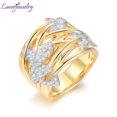 LOVERJEWELRY-anillo de compromiso romántico clásico para mujer, sortija de oro de 14 quilates auténtica con diamantes, joyería fina para fiesta, 2022 ► Foto 1/1