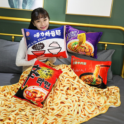 Manta Kawaii de simulación de Noodles instantáneos, almohada de felpa con manta de relleno de ternera, Fideos Fritos, almohada de felpa, juguete de felpa de comida ► Foto 1/6