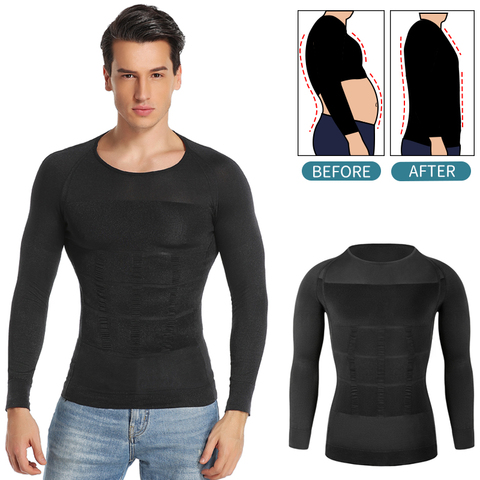 Los hombres para adelgazamiento de cuerpo formador del Abdomen bragas y tangas cintura entrenador moldeadores de vientre correctivas postura chaleco camisas de compresión de manga corsé ► Foto 1/6