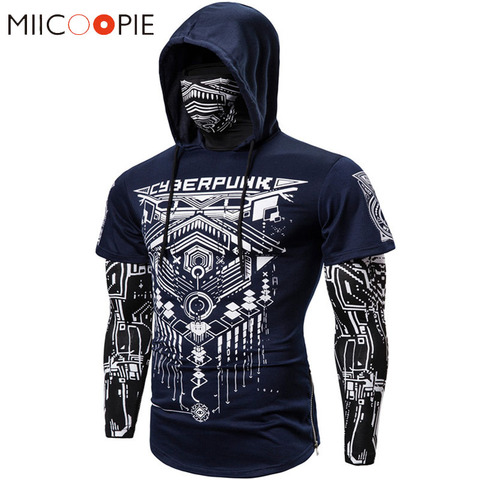 Hombre máscara de cráneo sudaderas con capucha sudadera falsa de dos piezas hombres Punk correr Homme Jersey elástico Streetwear Sudadera con capucha Ninja Japón traje ► Foto 1/6