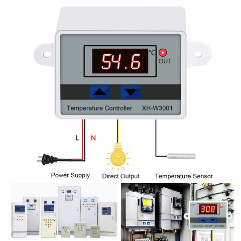 Controlador de temperatura Digital LED para incubadora, XH-W3001/W3002, 10A, 12V, 24V, 220V, CA, interruptor de calefacción de refrigeración, Sensor NTC ► Foto 1/6