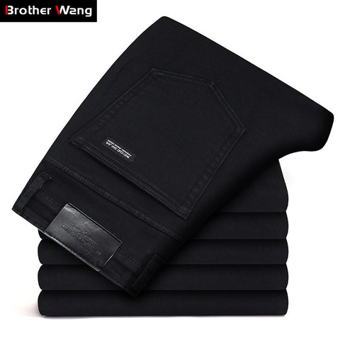 Pantalones vaqueros clásicos elásticos para hombres, jeans de estilo de negocios, moda slim fit, de marca masculina, avanzados, color negro, 2022 ► Foto 1/6