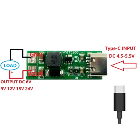 9W mini tipo-C USB DC 5V 6V 9V 12V 15V 24V DC Boost paso-convertidor PWM PFM módulo regulador de voltaje ► Foto 1/6