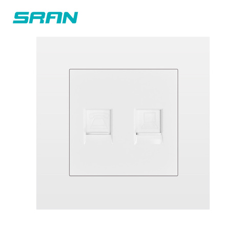 SRAN-enchufe de pared RJ11 y RJ45, panel de PC retardante de llama, Blanco, Negro, dorado, plata, gris, 86mm x 86mm, interfaz de internet y teléfono ► Foto 1/6