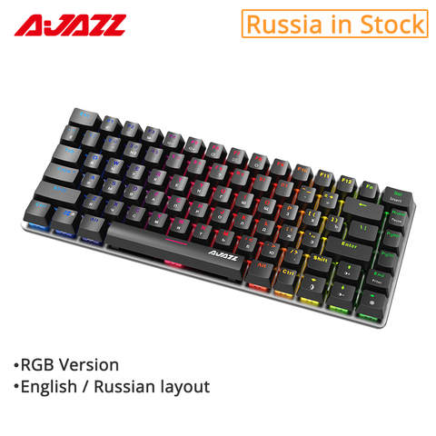 Ajazz-Teclado mecánico AK33 con 82 teclas, dispositivo con distribución en ruso/Inglés, retroiluminación RGB, interruptor azul/negro, con cable ► Foto 1/6