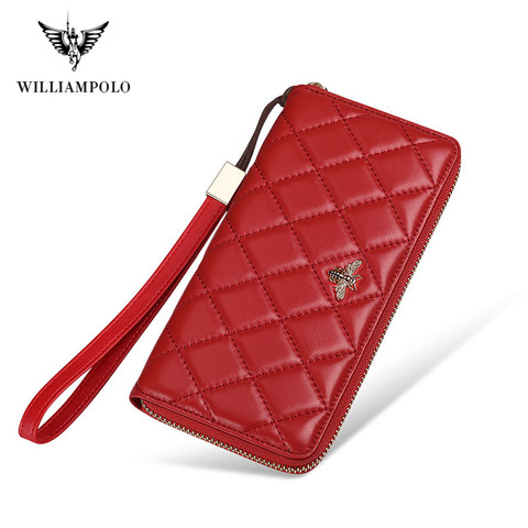 Williams-cartera de cuero de marca de lujo, cartera larga de piel de cordero, pequeña fragancia, a la moda, informal, para tarjetas de negocios, monedero ► Foto 1/6