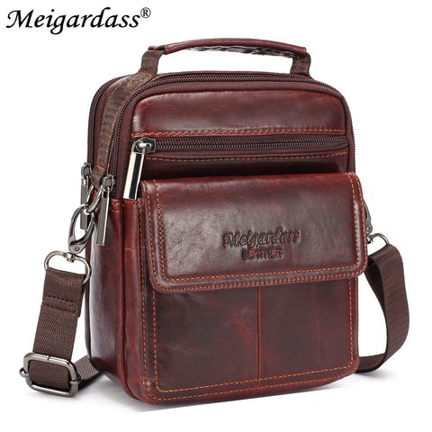 MEIGARDASS-Bolso de negocios de cuero genuino para hombre, bandolera pequeña, bolsos de hombro tipo bandolera, con solapa, para teléfono ► Foto 1/6