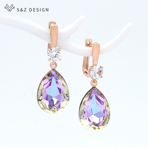 S & Z-pendientes colgantes de cristal de gota de agua para mujer, diseño coreano, joyería de boda, gota de oreja de circonia 585 de oro rosa ► Foto 1/6