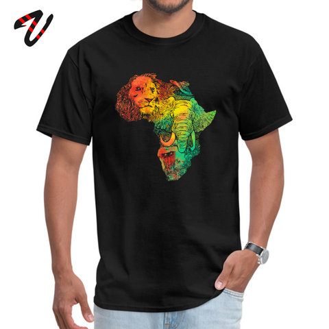 Camiseta de diseño impresionante de África para hombre, Camiseta con estampado de León, elefante, mono, mapa, obra de arte con acuarela, Camiseta 100% de algodón ► Foto 1/6