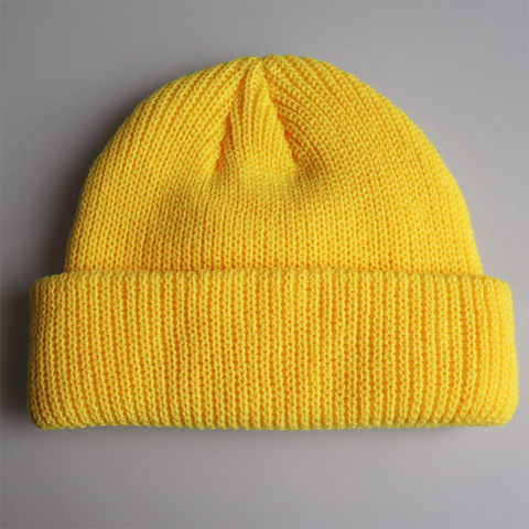 Gorros cortos de colores sólidos para hombre y mujer, gorro tejido, amarillo, naranja, Beige, gris, azul marino, negro, Invierno ► Foto 1/6