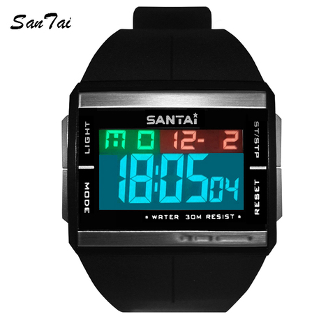 Reloj Digital LCD luz trasera Santai marca impermeable hombre militar deporte reloj de pulsera de moda reloj Relogio Masculino ► Foto 1/6