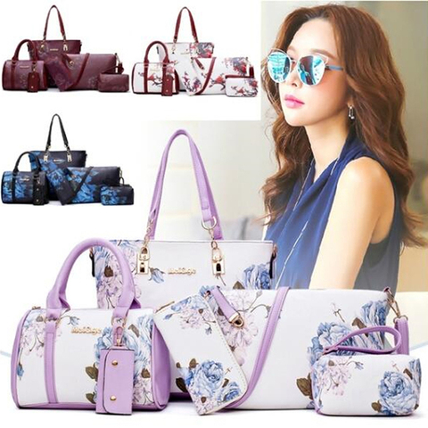 Conjunto de bolsos de estilo chino con estampado Floral para mujer, conjunto de bandoleras, Bolsa compuesta práctica para mujer, conjunto de 6 piezas, Bolsa de marca de diseñador ► Foto 1/6