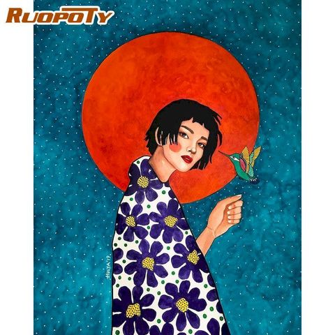 RUOPOTY-figura de cabello largo de Kits de pintura por números, pinturas al óleo acrílicas, Cnavas, pared del dormitorio, arte, 60x75cm ► Foto 1/6