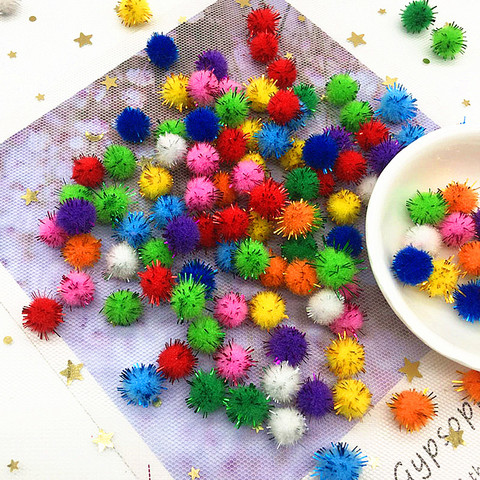 Bola de pompón de lentejuelas para niños, Bola de piel de felpa de colores mezclados, Material creativo hecho a mano, Bola de espuma brillante, suministros artesanales, 100 unids/lote ► Foto 1/6