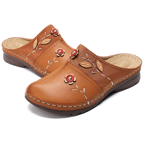 Zueco-Sandalias de zueco antideslizantes para mujer, cómodas cuñas de Punta cerrada, zapatos de plataforma, sandalias con flores transpirables suaves ► Foto 1/6