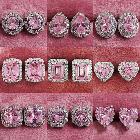 Pendientes de plata de primera ley y circón para mujer, aretes pequeños, plata esterlina 2022, Circonia cúbica, zirconia, circonita, zirconita, color rosa, regalo de Navidad, 925 ► Foto 1/6