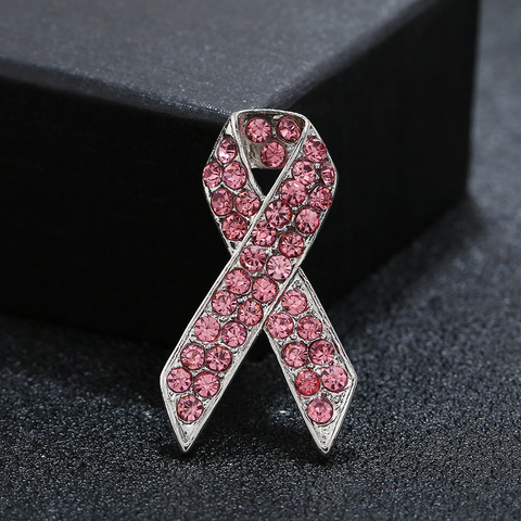 Broche de lazo rosa con diamantes de imitación para mujer, broche de concientización sobre el cáncer de mama, insignia para el virus y el SIDA, joyería ► Foto 1/6