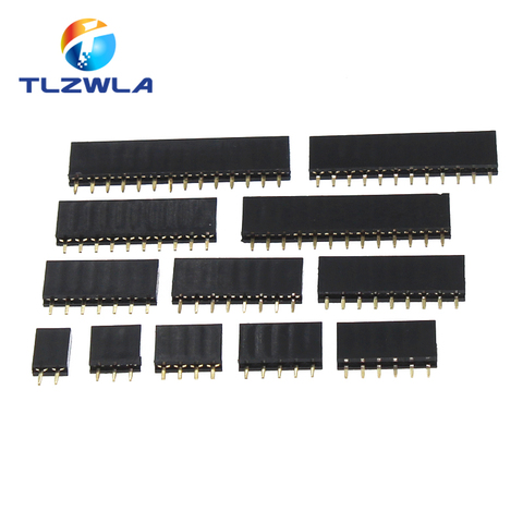 10 Uds sola fila Pin conector hembra paso 2,54mm 1*2p 3p 4p 5, p 6p 7p 8p 9p 10p 12p 14p 16p 18p 20p 22p 40p Pin conector ► Foto 1/6