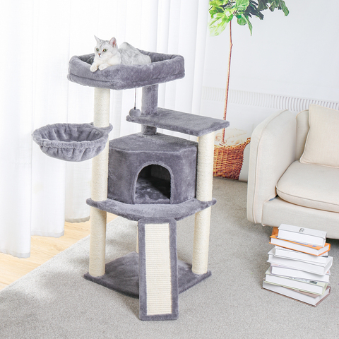 Rascador de Casa de Condos con torre de árbol de Gato, postes para rascar para gato, escalada, juguete, muebles de protección, casa de Gato ► Foto 1/6