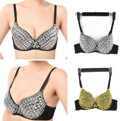 Sujetadores sexis de alta calidad para mujer, Push Up de lujo con diamantes de imitación, sujetador de lentejuelas para mujer, Plata/oro, Punk, tachonado, sujetadores de esponja para baile para fiesta ► Foto 1/6