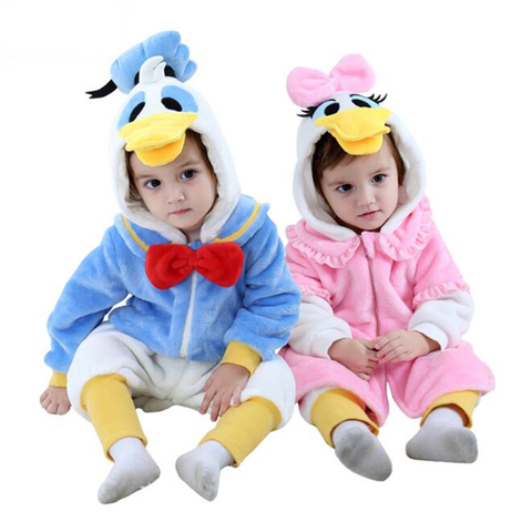 Jywelbb-Pijama de pato azul y rosa para niños, ropa de dormir de viñetas de animales, mono de invierno ► Foto 1/5