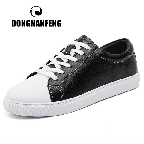 DONGNANFENG-zapatos planos vulcanizados de piel auténtica para mujer y hombre, zapatillas blancas suaves con cordones, de talla grande coreana 43 44 ► Foto 1/6