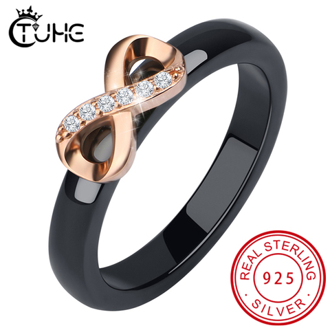 Anillo infinito de oro rosa de Ley 925 para mujer, anillo eterno, regalo de abalorios, sortijas de cerámica saludables sin fin, anillos de moda que no se decoloran ► Foto 1/6