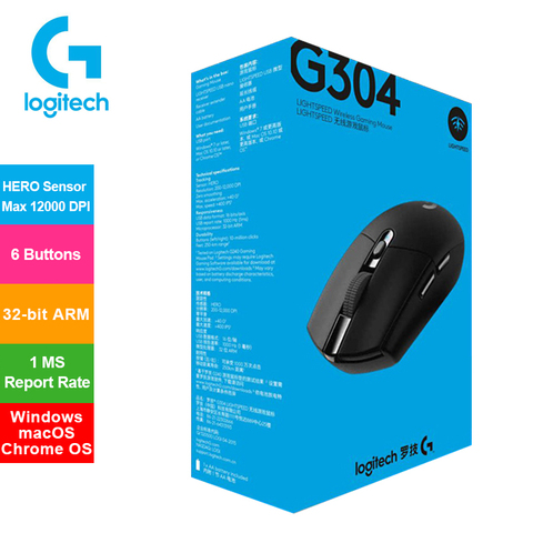 Logitech-ratón inalámbrico G304 LIGHTSPEED para juegos, dispositivo con motor HERO, 12000DPI, 1MS, control de velocidad, para Windows, Mac, OS, cromado ► Foto 1/6