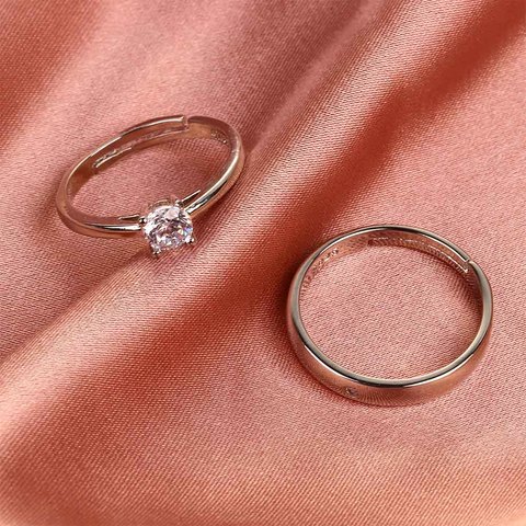 De las mujeres de la moda de los hombres de la boda compromiso Chapado en plata apertura ajustable conjunto de pareja de anillos ► Foto 1/6
