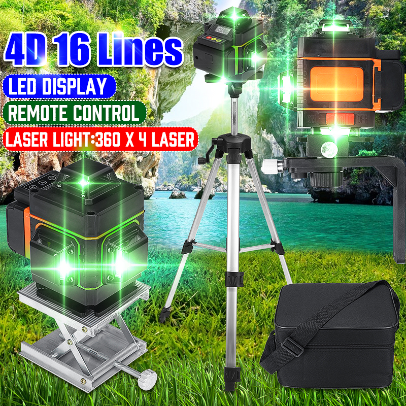 Pantalla LED de 16 líneas de nivel láser 4D luz verde Auto autonivelación 360 ° medición rotativa Control remoto Horizontal Cruz Vertical ► Foto 1/6