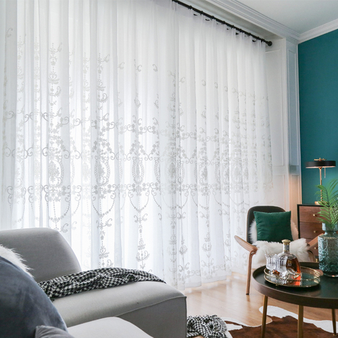 Cortinas de tul transparente bordadas para sala de estar, dormitorio, Europa, Organza, telas ► Foto 1/6