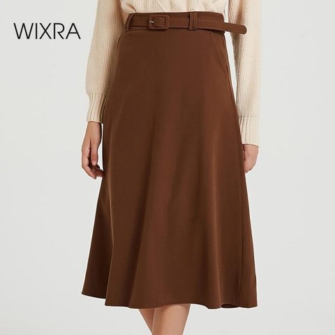 Wixra 2022 nuevo básico sólido fajas faldas elegante alta cintura suelta una línea falda Otoño Invierno parte de abajo de mujer ► Foto 1/6