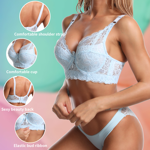 Conjunto de ropa interior de encaje Sexy para mujer sujetadores push-up conjunto de lencería transparente sujetador íntimo conjunto de bragas finas para mujer lenceria para mujer ropa interior conjunto lenceria mujer ► Foto 1/6