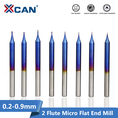 ¡XCAN 1pc D0.2-D0! 9mm Micro Molino de extremo plano carburo de tungsteno 2 Flutes CNC enrutador Bit Nano azul recubierto Micro extremo cortador de fresado ► Foto 1/6