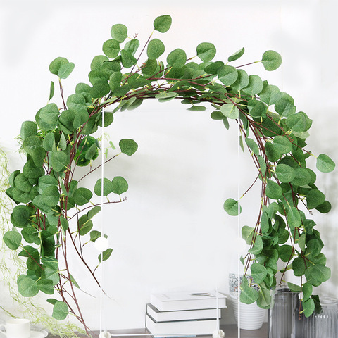 Plantas artificiales de hoja de eucalipto, vid falsa, hojas de flores decorativas para boda, colgadores de pared, accesorios de decoración del hogar para el baño ► Foto 1/6